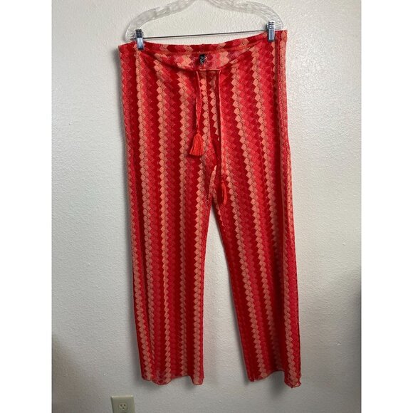BECCA Coral Red Crochet Slit Flowy Cover Up Beach Pants Womens size Large - Picture 1 of 11